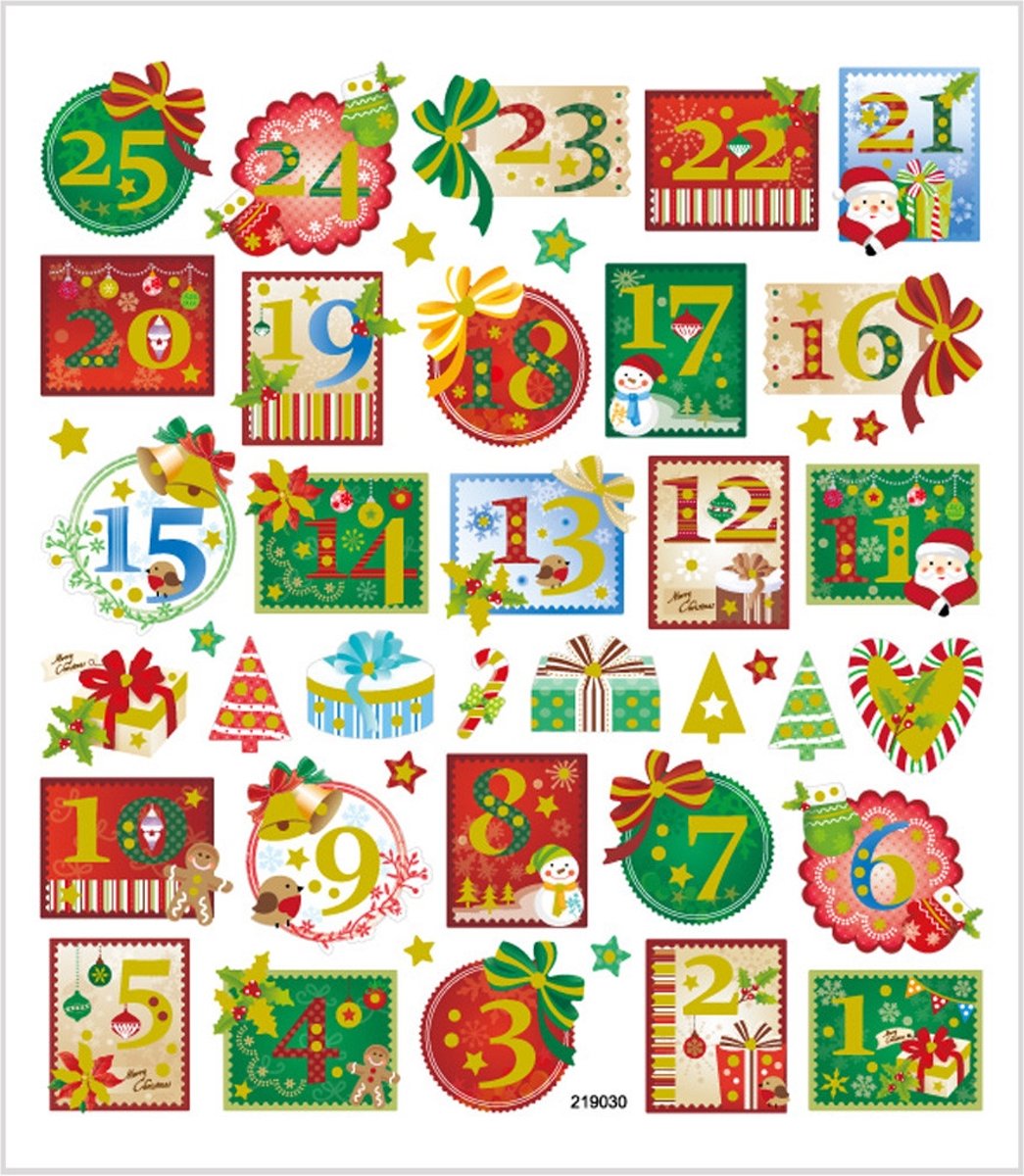 Stickers, vel 15x16,5 cm, circa 43 stuk, advent getallen, 1vel [HOB-29180]